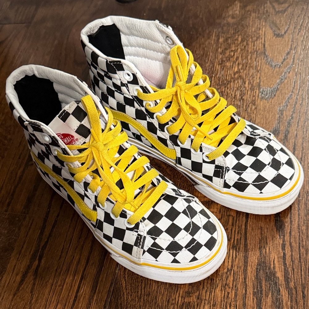 Vans Kids High-Top Sneakers - Checkered Black and Yellow